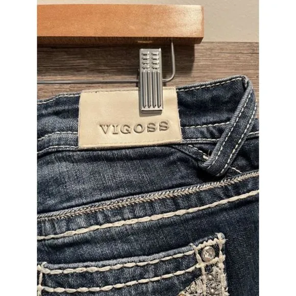Vigoss The Chelsea Rhinestone Capri Distressed Jeans Size 11/12
