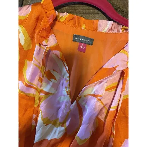 VINCE CAMUTO Tropical Long Sleeve Vibrant Print Maxi Dress Resort Wear NWT S