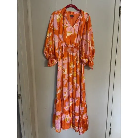 VINCE CAMUTO Tropical Long Sleeve Vibrant Print Maxi Dress Resort Wear NWT S