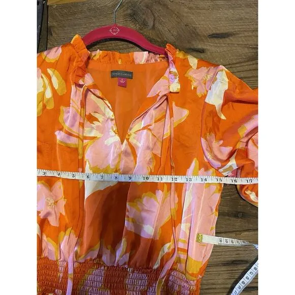 VINCE CAMUTO Tropical Long Sleeve Vibrant Print Maxi Dress Resort Wear NWT S
