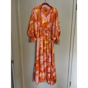 VINCE CAMUTO Tropical Long Sleeve Vibrant Print Maxi Dress Resort Wear NWT S