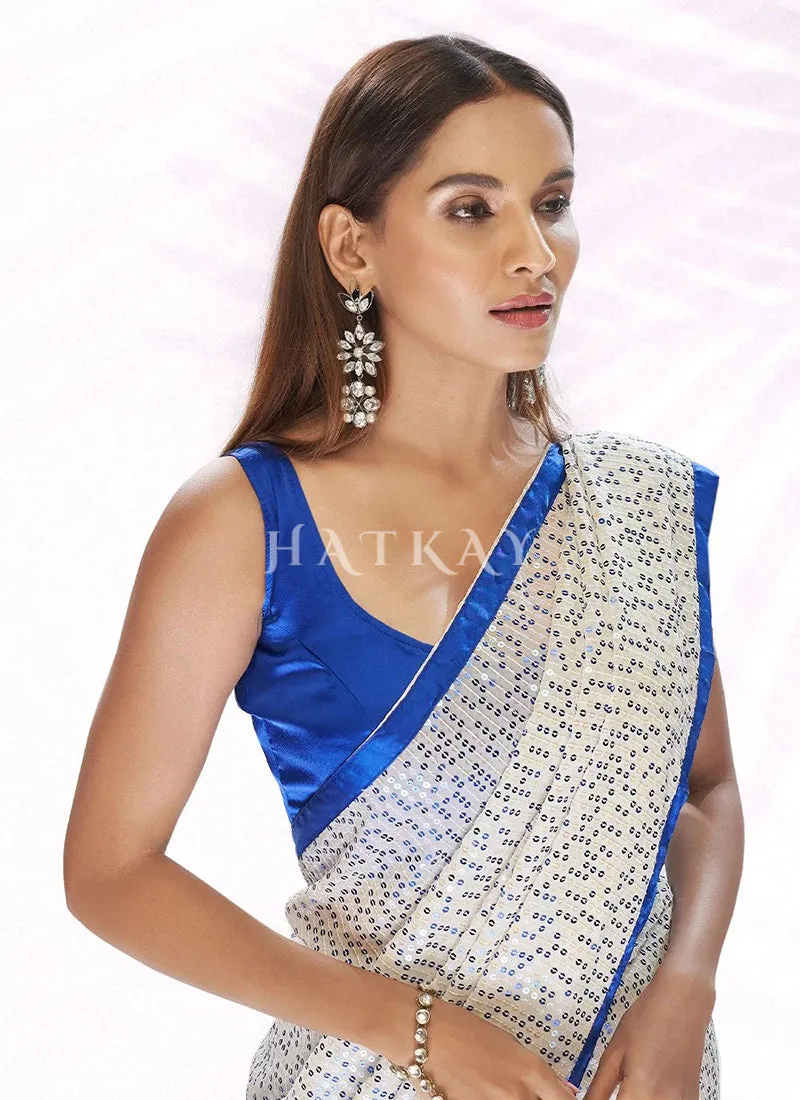 White And Blue Designer Saree