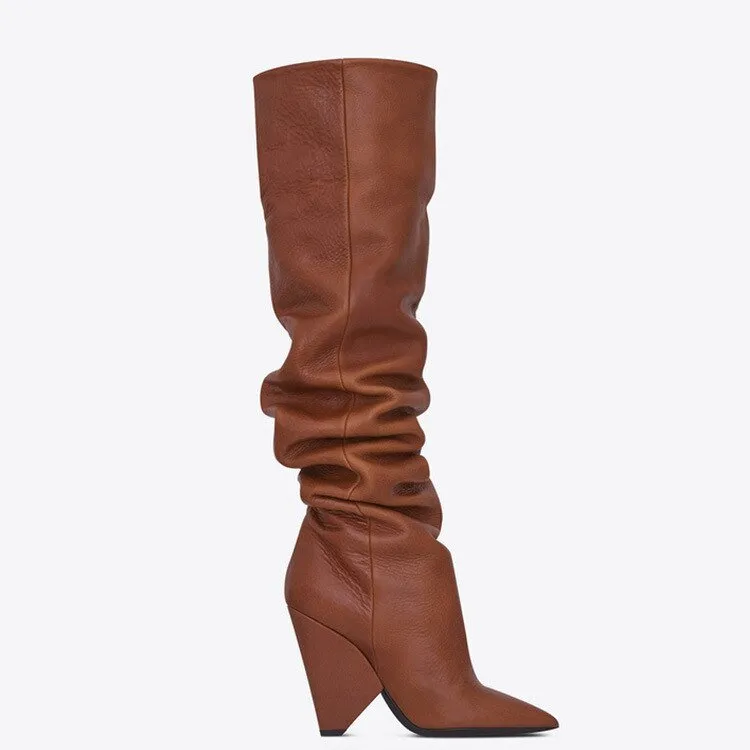 Women Long Knight Boots Pointed Toe Spike Heels Party Shoes