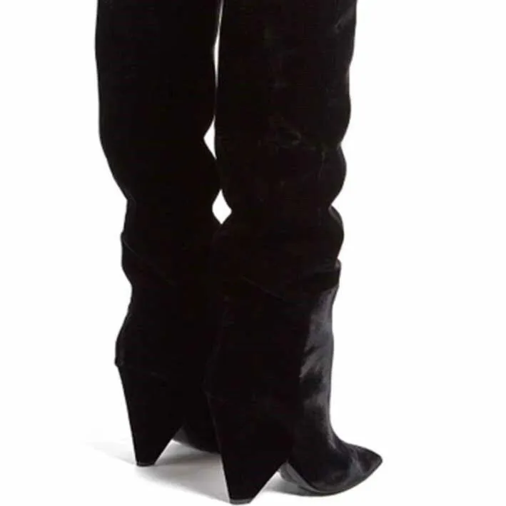 Women Long Knight Boots Pointed Toe Spike Heels Party Shoes