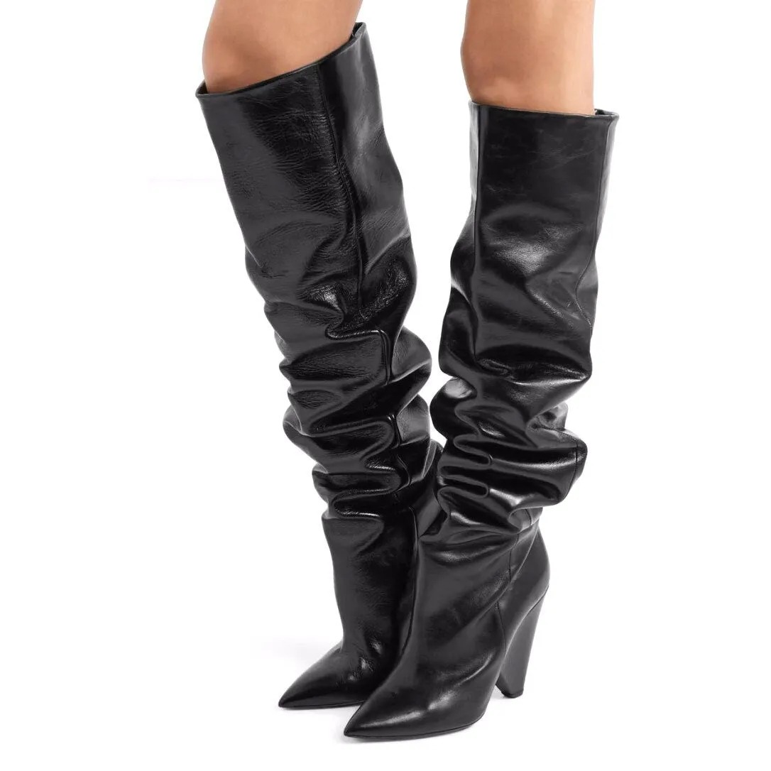 Women Long Knight Boots Pointed Toe Spike Heels Party Shoes