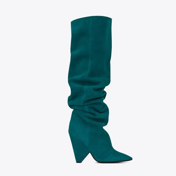Women Long Knight Boots Pointed Toe Spike Heels Party Shoes